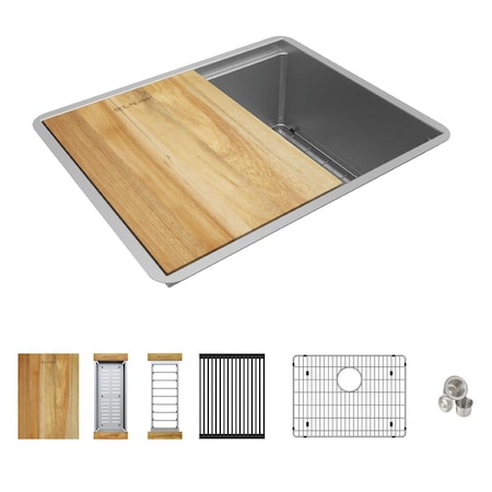 Elkay Crosstown 16 Gauge Workstation Stainless Steel Single Bowl Undermount Sink Kit EFRU21169W